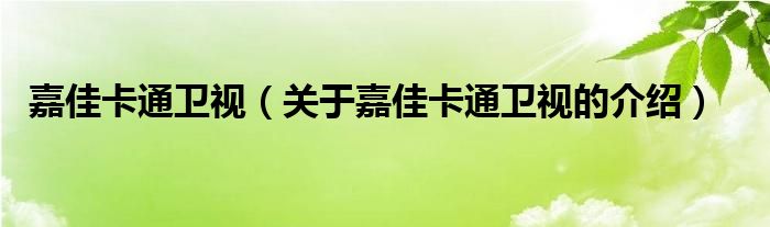 嘉佳卡通卫视（关于嘉佳卡通卫视的介绍）