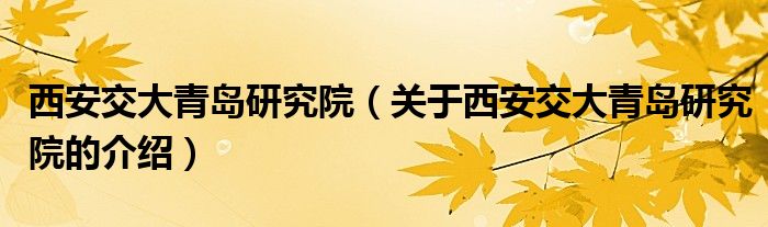 西安交大青岛研究院（关于西安交大青岛研究院的介绍）