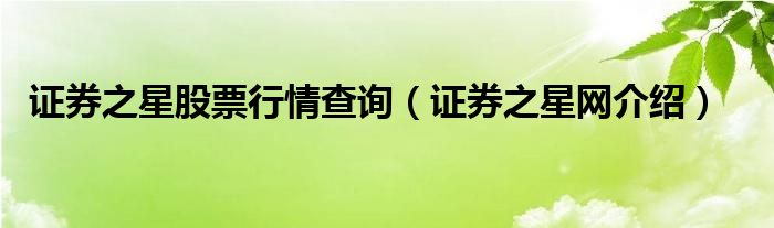 证券之星股票行情查询（证券之星网介绍）